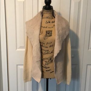 21 Main Cream Faux Fur, Suede, and Knit Sweater